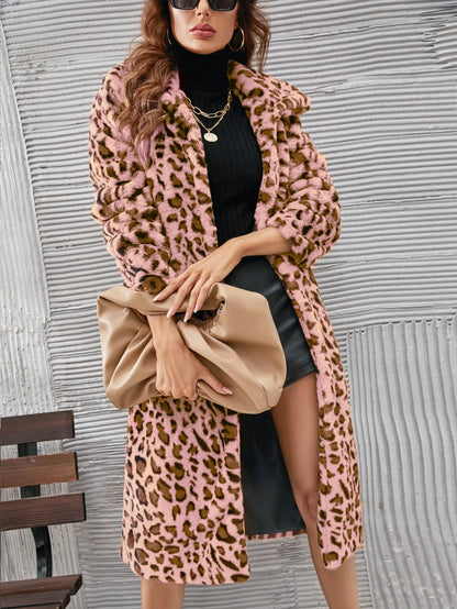 Autumn Winter New Fashion European American Women's Leopard Casual Trendy Loose Faux Fur Coats Female Daily Luxury Clothes Tops