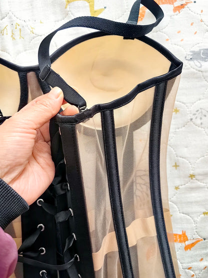 Women Luxury Mesh Corset Bustier Transparent Bodices With Cups Waist Slimmer Lace Up Steel Bone Tight Fitting Tube Tops...