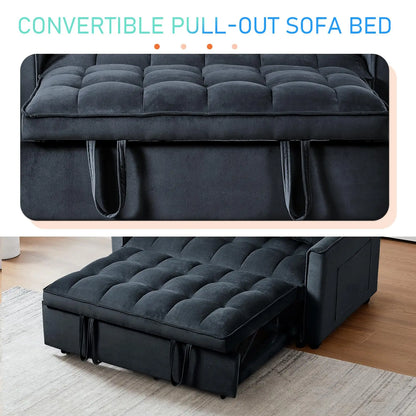3-in-1 Convertible Sleeper Sofa Bed Adjustable Velvet Pull Out Loveseat Side Pocket Living Room Black Customized |...