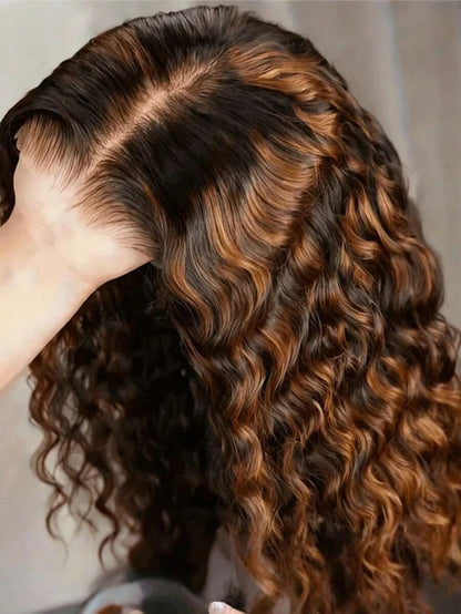 Deep Wave 5x5 13x4 Lace Wig Invisible Strap P427 Highlight Human Hair Wigs Brazilian Preplucked Water Wave 250 Density Curly Wig