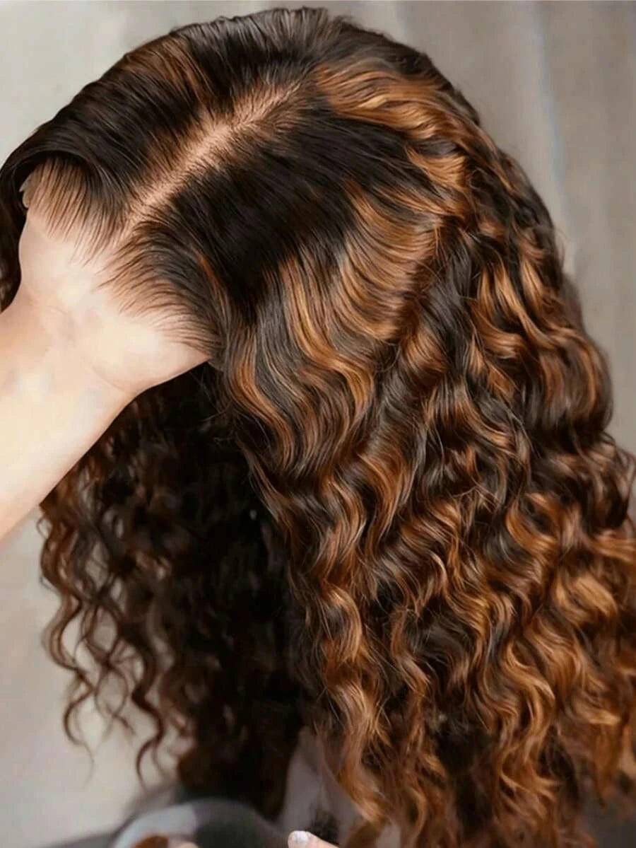 Deep Wave 5x5 13x4 Lace Wig Invisible Strap P427 Highlight Human Hair Wigs Brazilian Preplucked Water Wave 250 Density Curly Wig