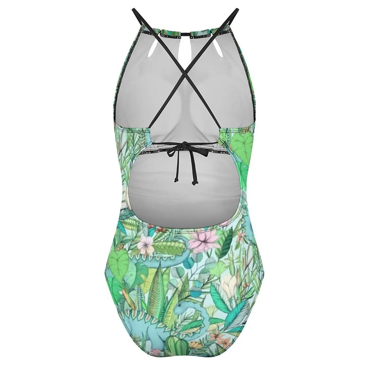 Botanical With Dinosaurs Swimsuit Dinosaur Quirky Soft Pastels Floral Swimwear Holiday Swimsuits Halter Bathing Suit |...