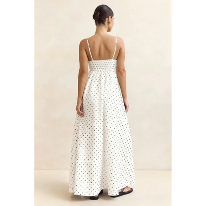 Women's Summer Slip Dress Dot Print Sleeveless Spaghetti Strap Smocked Backless Flowy Long A Line Dress with Pockets |...