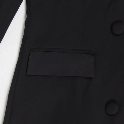 Elegant Black Long Dress with Notched Double Breasted Design Slim Fit Suitable for Formal Occasions Evening Outings Outerwear