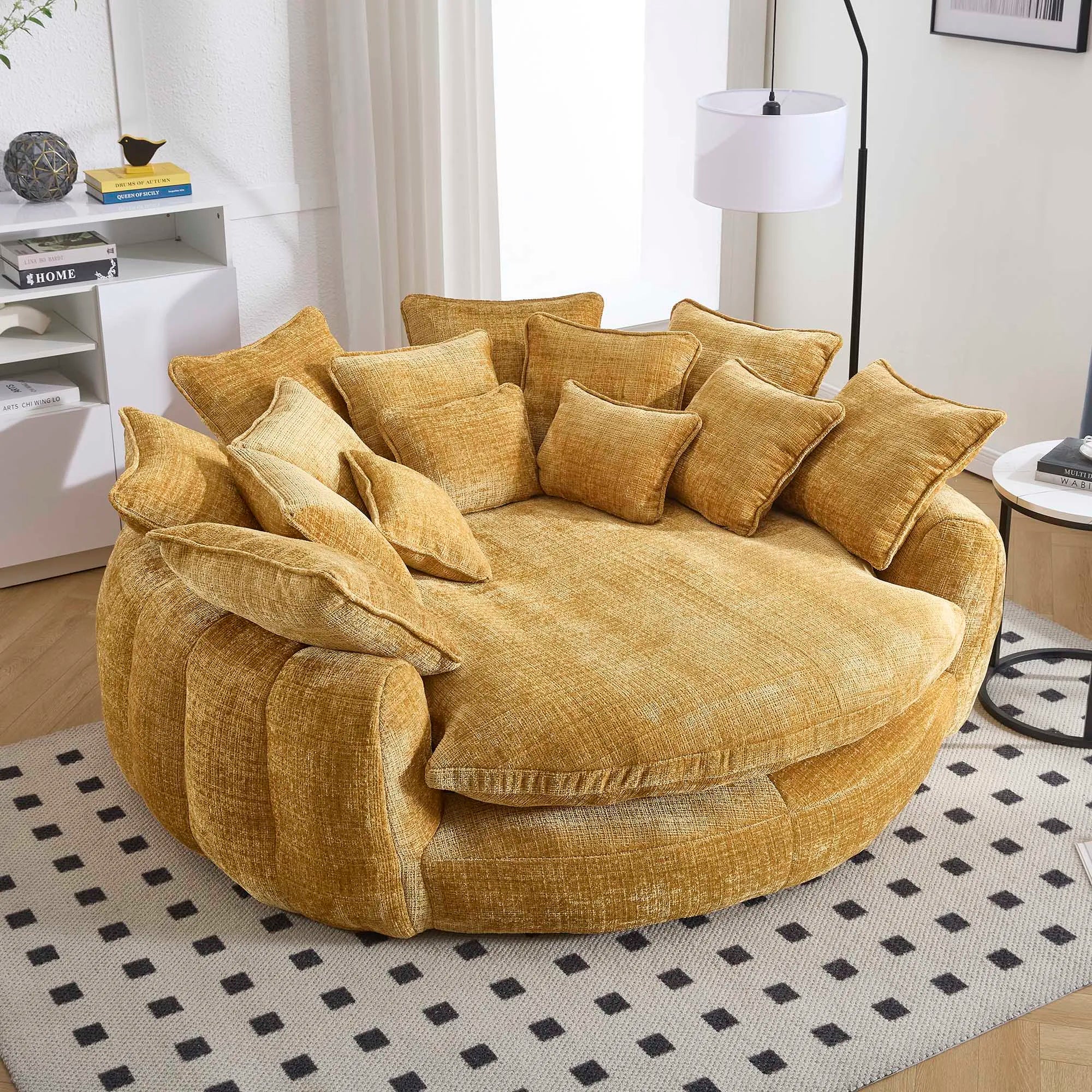 81.1" Cloud Couch Sleeper Sofa, Oversized Round Chaise Lounge Chair with 14 Pillows, Modern Chenille Boneless Couch, Memory Foam