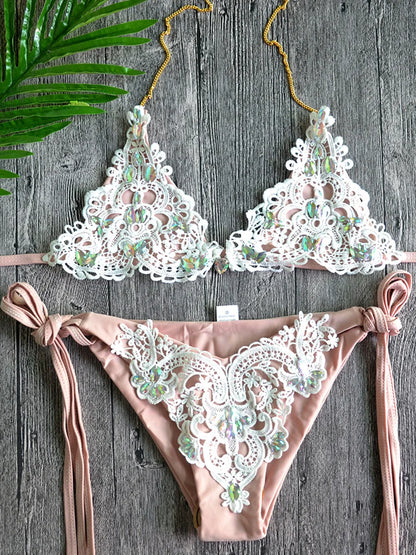 New Sexy Crystal Diamond Bikini 2023 Women Cross Bandage Swimsuit Female Swimwear Two Pieces bikini set Halter Bathing Suit Swim