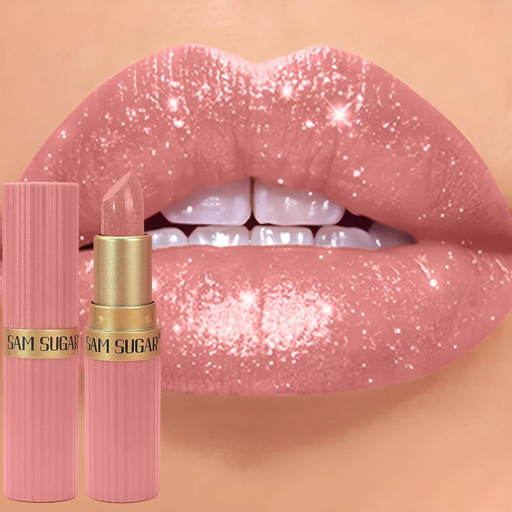 Diamond Shiny Velvet Matte Lipstick Glitter Shimmer Pearlescent Sexy Red Lip Tint Non-Stick Lip Stick High Pigment Lips Cosmetic