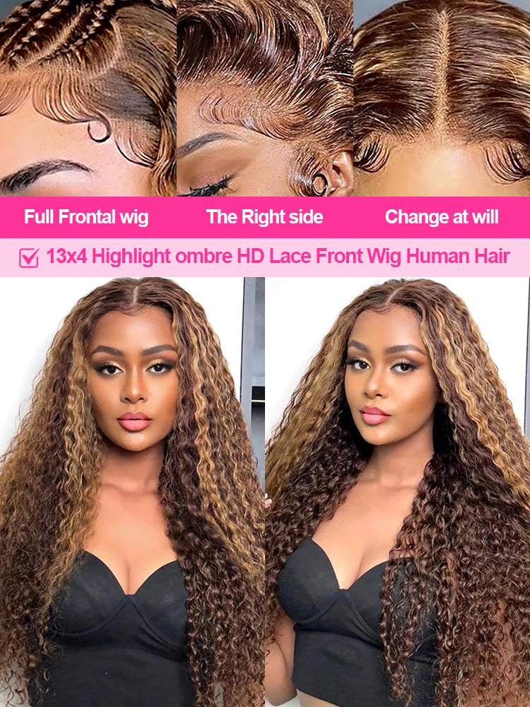Vietnamese Curly Wigs Highlight Ombre Wear and Go Glueless Wig Human Hair Deep Wave Frontal Wigs 13x4 13x6 HD Lace Frontal Wigs