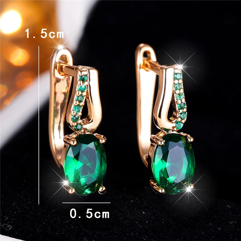 Cute Green Zircon Stone Oval Hoop Earrings For Women Charm Small Ear Buckle Female Gold Color Wedding Jewelry Gift |...