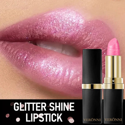 Pearlescent Glitter Lipstick Metallic Waterproof Long Lasting Matte Shimmer Diamond Lipstick Women Sexy Lips Makeup...