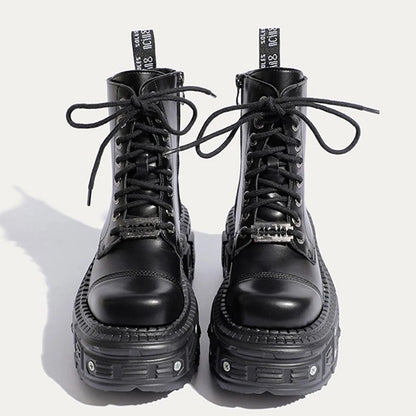 Women Punk Boots Platform Personalized Design Shoes Leather Cool Boots Retro Chunky High Quality Lace Up Casual Outdoor Shoes 42