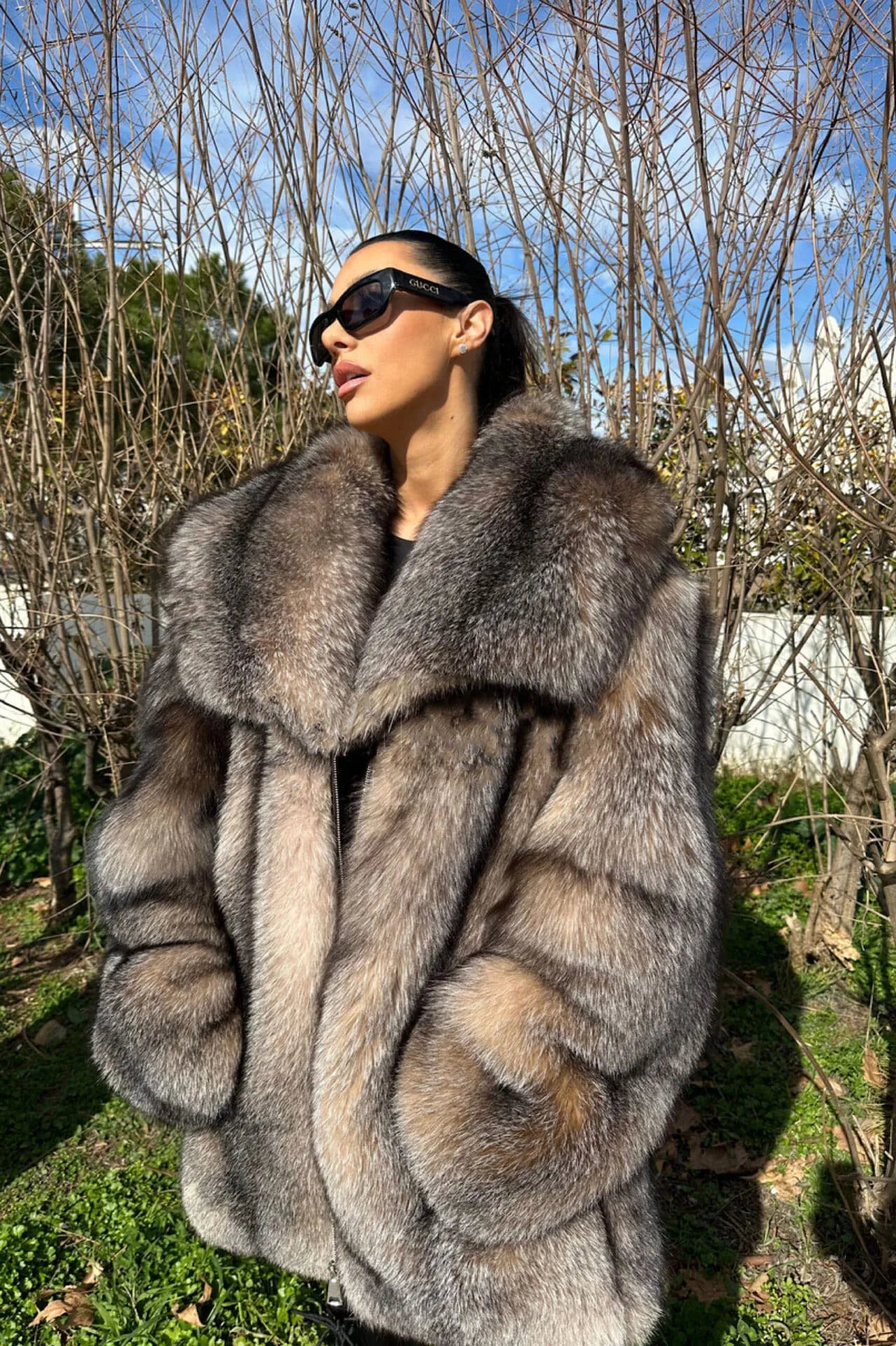 Winter Custom Size Real Fox Fur Coat Women Luxury Thick Turn Down Collar Natural Silver Fox Fur Coat