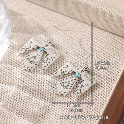 Ethnic Silver Color Imitation Turquoise Eagle Dangle Women's Earrings Geometry Party Daily Wear