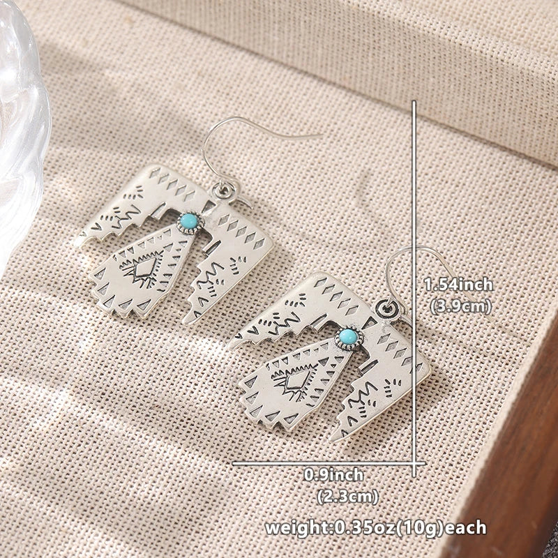 Ethnic Silver Color Imitation Turquoise Eagle Dangle Women's Earrings Geometry Party Daily Wear