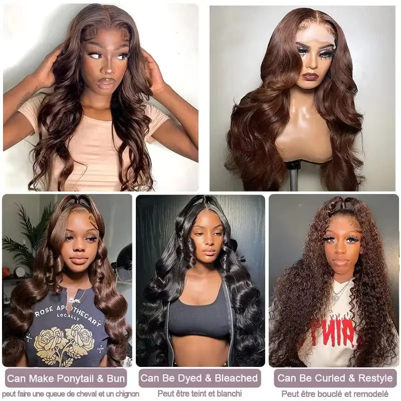 Body Wave HD Lace Front Human Hair Wigs 13x4 13x6 Chocolate Brown 200 Density HD Lace Frontal Wig Pre Plucked Wigs long...