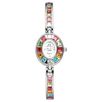 JEWELRYWE Women Oval Case Diamond Bracelet Watch Quartz Elegant Shell Dial Removable Strap Party Dress Watch - Kimlud