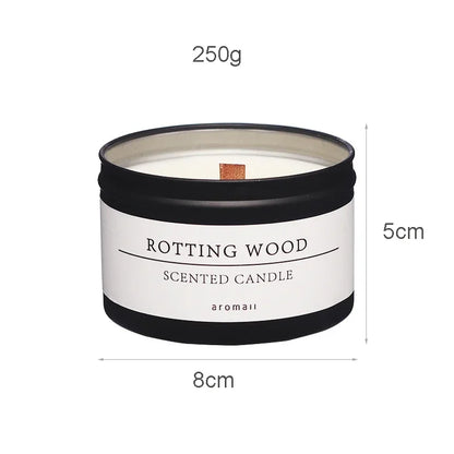 Black Tin Can Scented Aromatic Candles Wooden Wick Candle Jars with Lid Classic Home Decorative Candles Citronella - Kimlud