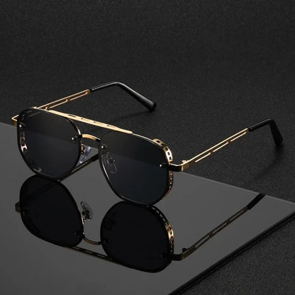 Men New Driving Sunglasses Vintage Steampunk Square Sunglasses Metal Frame with Spring Hinges Women Eyepiece UV400...