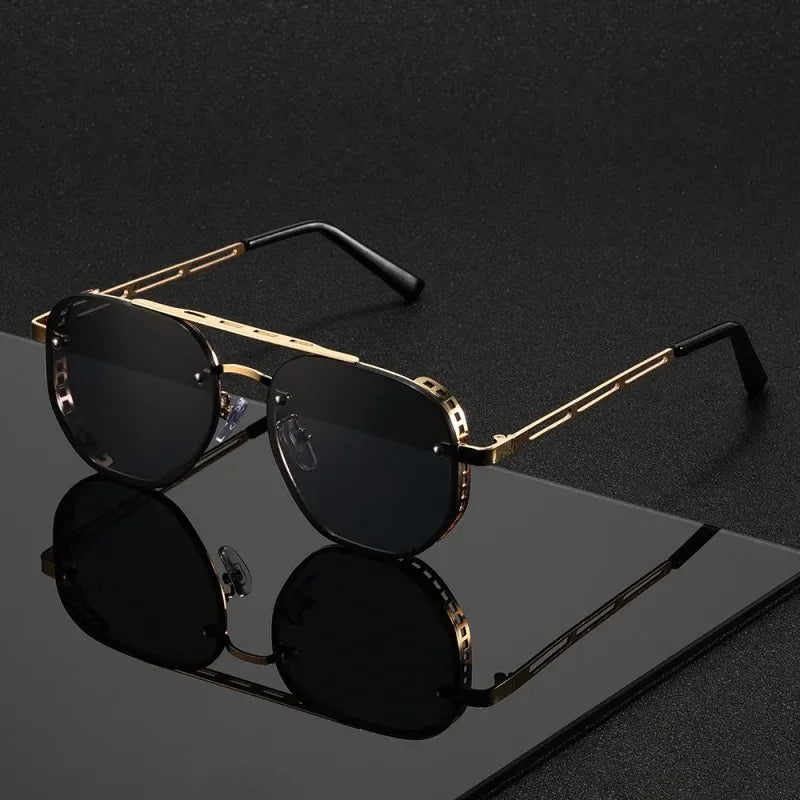 Men New Driving Sunglasses Vintage Steampunk Square Sunglasses Metal Frame with Spring Hinges Women Eyepiece UV400...