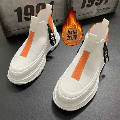 Men's Best Fashion Leather shoes Autumn New Thick-soled Lightweight High shoes High-top Trend Casual White Shoes Chelsea...