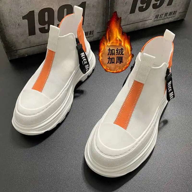 Men's Best Fashion Leather shoes Autumn New Thick-soled Lightweight High shoes High-top Trend Casual White Shoes Chelsea...