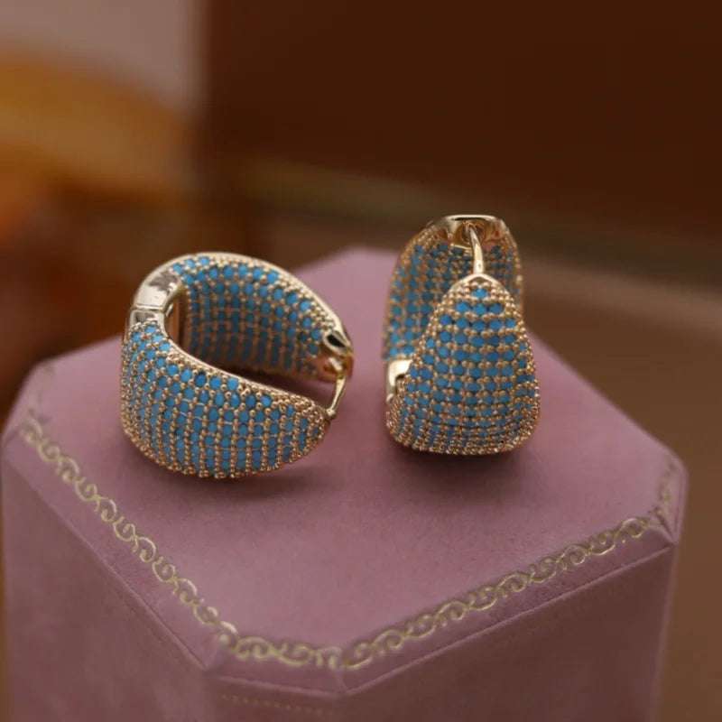 2025 Korean new design fashion jewelry 14K plated blue zircon large water drop earrings elegant women's daily work...