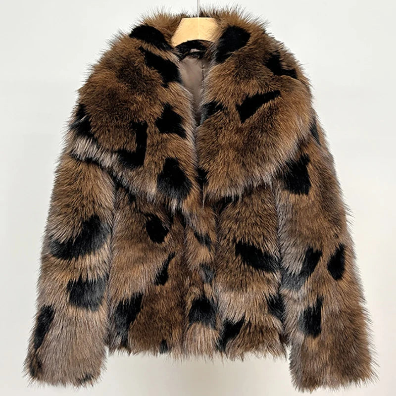 Women's Fur Coat Lapel Panelled Oversized Winter Warm Jacket Autumn Female Long Sleeve Loose Short Tops Chic Lady...