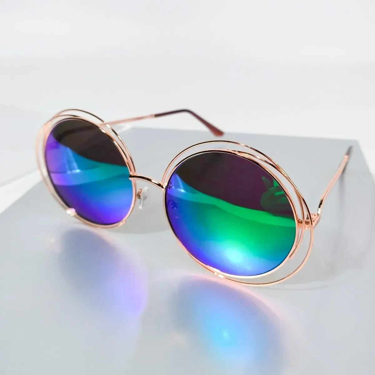 Women's Oversized Round Metal Fashion Glasses with Gradient Lenses - Stylish Retro Design, Parties, and Events,...