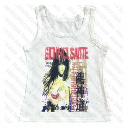 Y2k Style Fashion T-shirts Summer Gothic Slim 2000s Vintage Graphic T-shirts Punk Women Short Sleeve Sexy Streetwear T-shirts