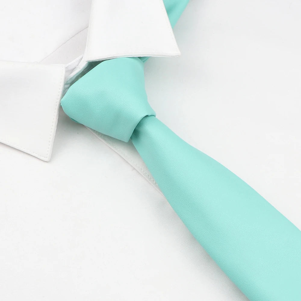 Men's New Novelty PU Leather Ties Casual Solid Colorful Red Black Blue Pink PU Neckties Necktie Wedding Business Suit...