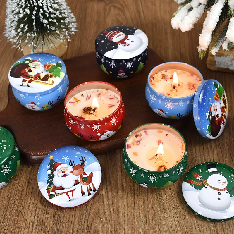 Christmas Aromatherapy Candle Jar Christmas Scented Candle Tin Jar Cans Candle Merry Xmas Decor For Home New Year Navidad Gifts