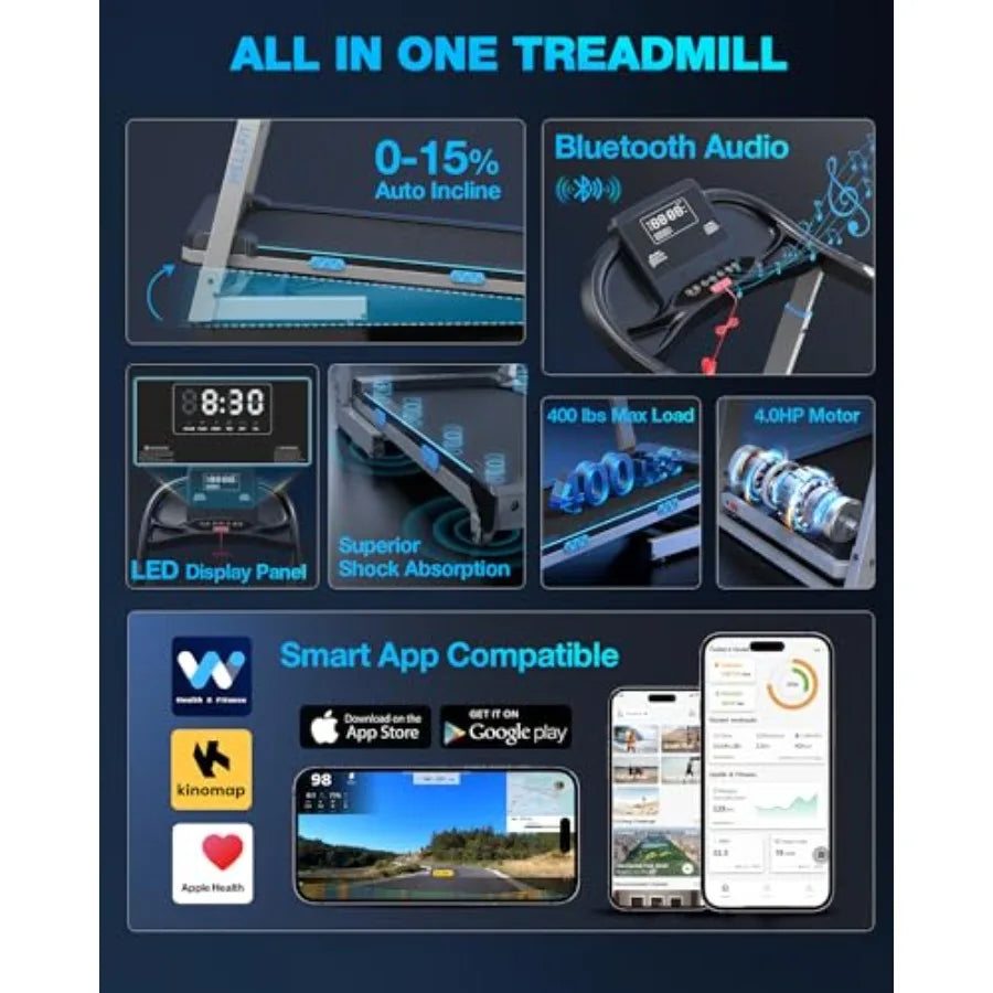 Auto Incline Folding Treadmill 10 Incline Desk Walking Pad with Handlebar 400 lbs Heavy-Duty Ccity Space-Saving Quiet Under-Des - Kimlud