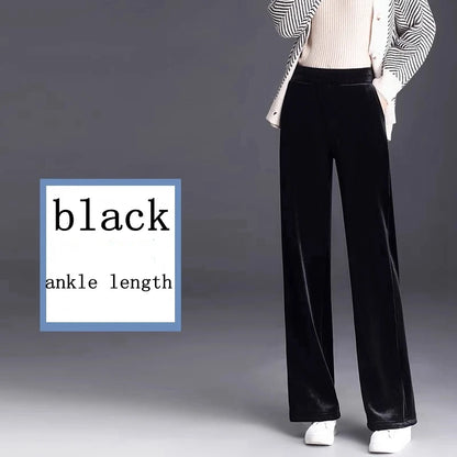 Golden Velvet Wide Legged Pants 2024 Spring and Autumn High Waist Hanging Good Casual Pants Blue Loose Straight Women's Pants6XL