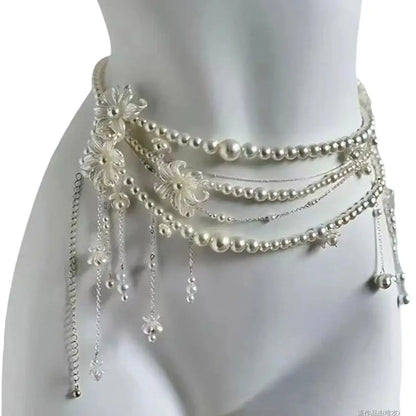 Fashion Y2K Retro Multilayer Pearl Waist Chain Belt For Women - Stylish Body Jewelry Accessories For Party & Casual Wear