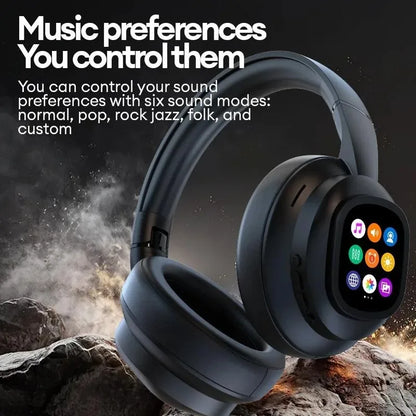AI LCD Touch Screen Shock Bass Headsets HIFI Sound Wireless Bluetooth Headphones ANC Noise Reduction Gamer Earphones With Mic