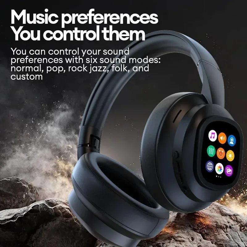 AI LCD Touch Screen Shock Bass Headsets HIFI Sound Wireless Bluetooth Headphones ANC Noise Reduction Gamer Earphones With Mic