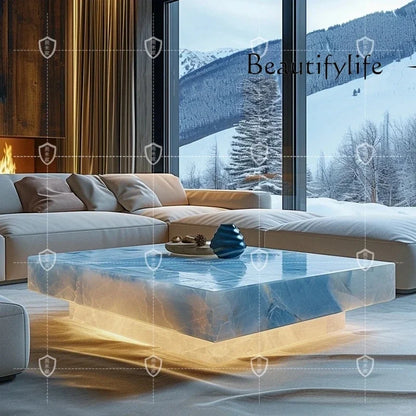 Marble jade sapphire modern simple stone light luxury large apartment living room coffee tabledecoração - Kimlud