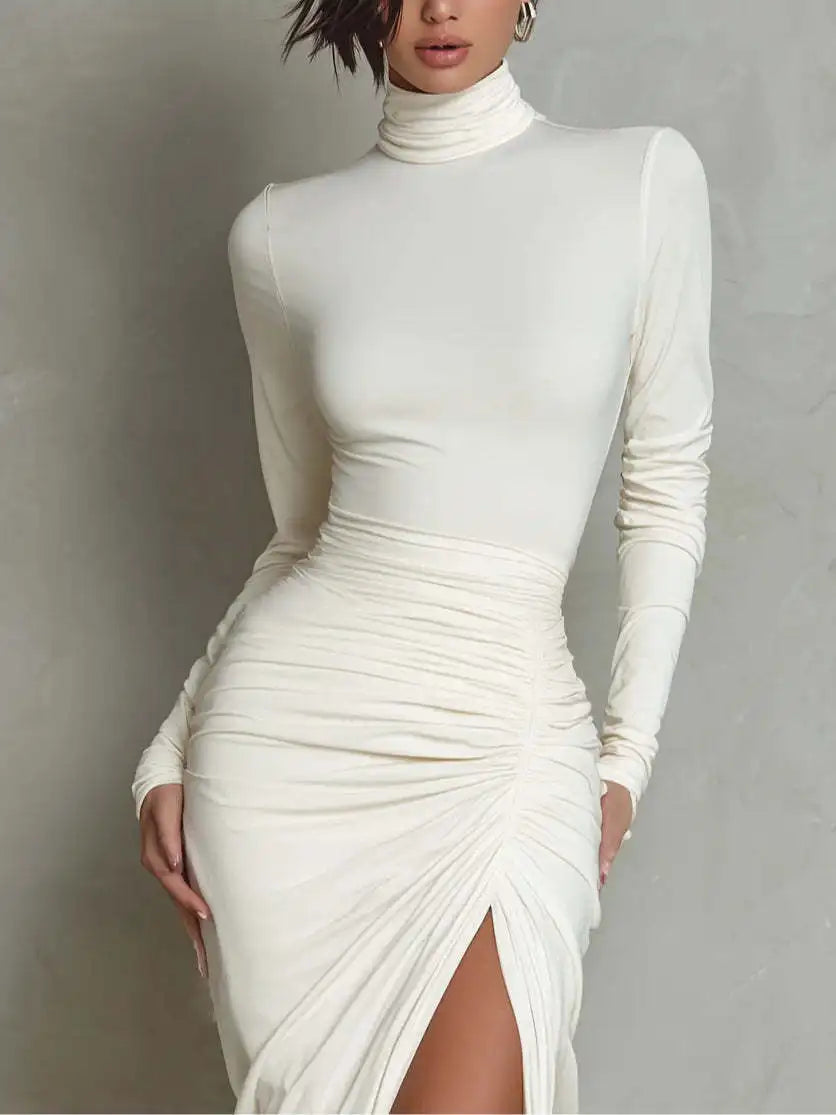 Sexy Bodycon Long Dresses For Women 2026 Summer Fashion Long Sleeve Slim Slit Party Dress Elegant Vestidos - Kimlud
