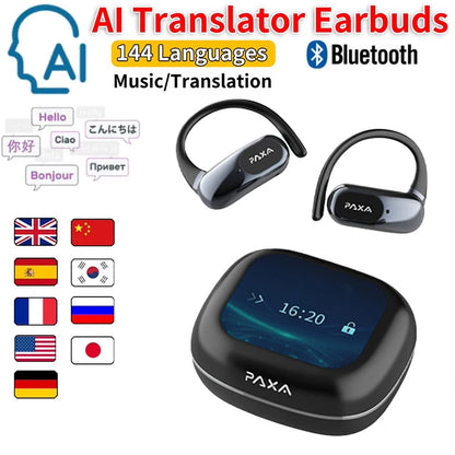PAXA OpenAirUltra AI Translation Real Time 3-in-1 Translator Earbuds 145 Languages & Accents Bluetooth 5.4 Translating Headphone
