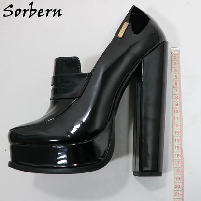 Sorbern Black Women Pumps 18Cm Block High Heel Platform Round Toe Unisex Shoes Style Ol Party Heels Custom High Arch...