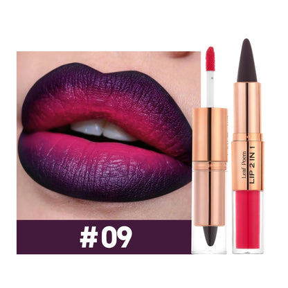 Sexy Red Black Lipstick Waterproof Lipliner Makeup Black Purple Rose Double Head Matte Lipgloss Tapered Lip Liner...