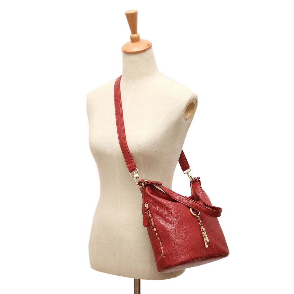 Zency Elegant Women Red Leather Handbag 100% Genuine Leather Lady Hobo Bag Charming Ring Medium Shoulder Bag Bright Yellow Bags - Kimlud