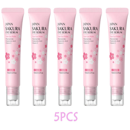 LAIKOU Sakura Anti- Wrinkle Eye Cream With Roller Ball Quick Drying Hydrating Hyaluronic Acid Refreshing Eye Serum 15ml