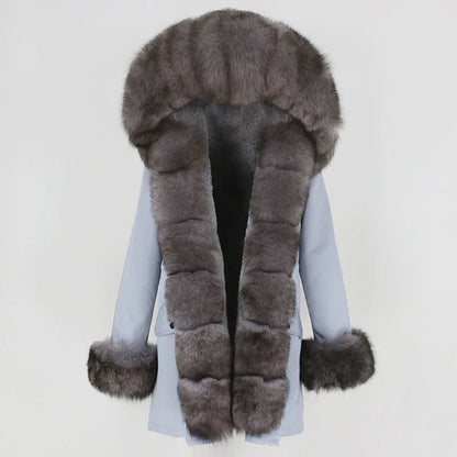 OFTBUY 2024 Fashion Winter Jacket Women Real Fur Coat Natural Real Fox Fur Collar Loose Long Parkas Big Fur Outerwear Detachable
