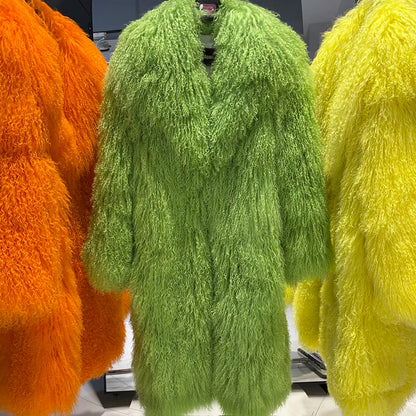 YOLOAgain 2025 Winter Warm Turn-Down Collar Real Mongolia Sheep Fur Jacket Long Women Plus Size 6XL Outerwear