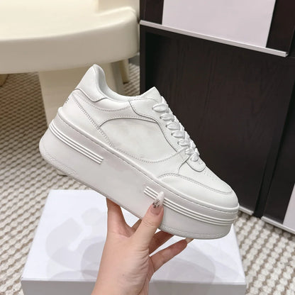 2026 Women Platform Sneakers Genuine Leather Suede Casual Shoes Low Top Lace Up Chunky Sole Fashion Streetwear Trainers Shoes