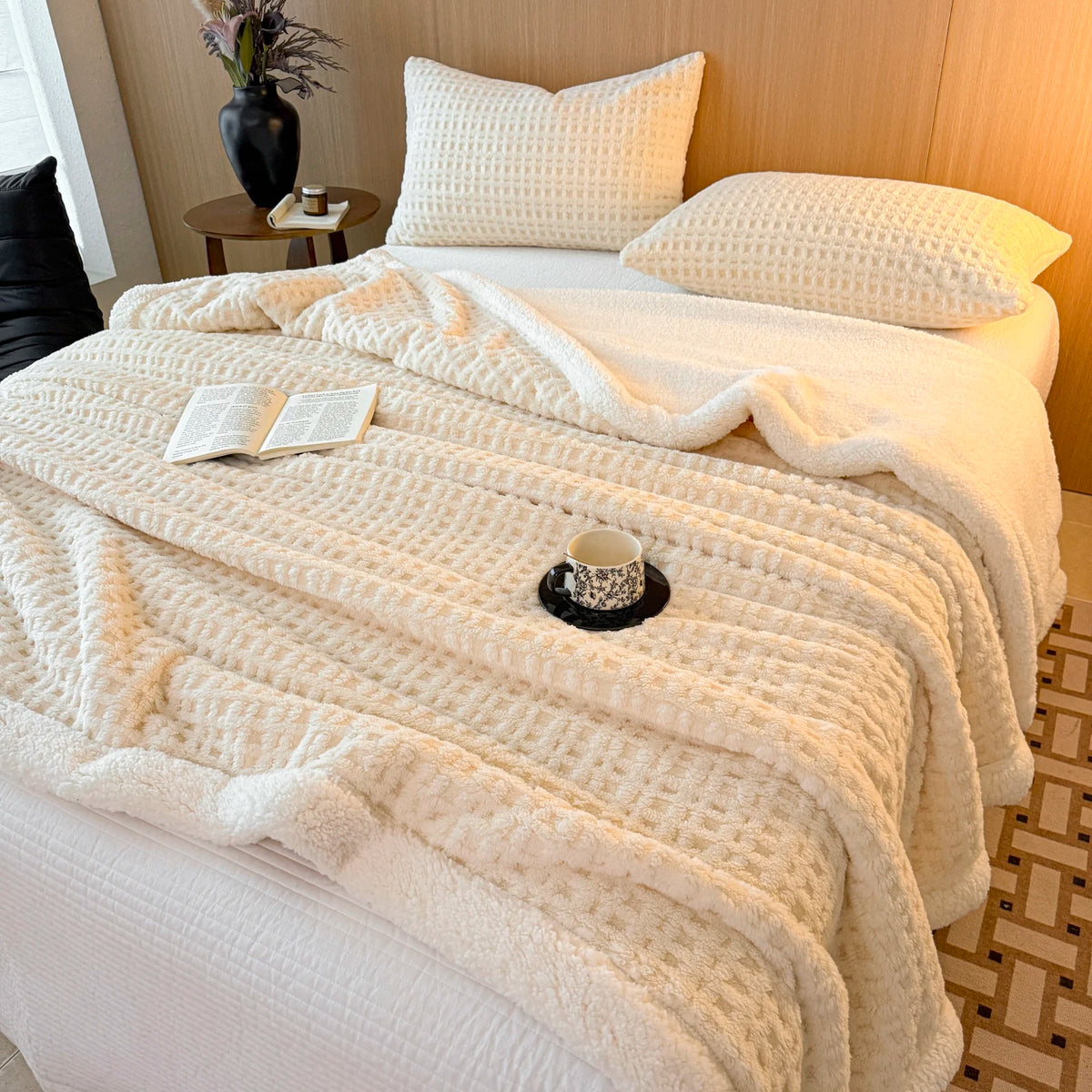 Autumn Winter Thick Warm Fleece Blanket Double Layer Artificial Lambswool Throws Blankets for Sofa or Bed Queen Double Comforter