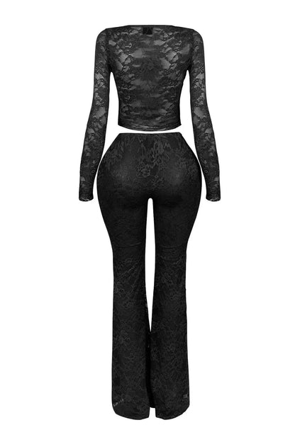 2026 Women's Set Long Sleeve Lace See Through Shirt + Long Pants Street Evening Sexy Two 2Piece Sets Outfits Tracksuit |...