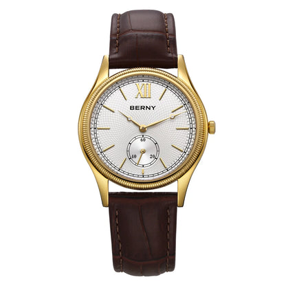 BERNY Luxury Watches for Men Ultra-Thin Classic Elegance Dress Gold Quartz Men's Watch Leather Strap Fashion Business Wristwatch