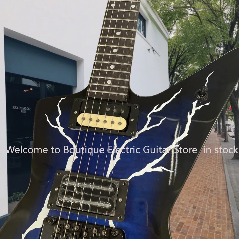 Deep blue 6-string electric guitar, tiger-patterned soundboard, rosewood fingerboard, good sound quality, gift guitarra...